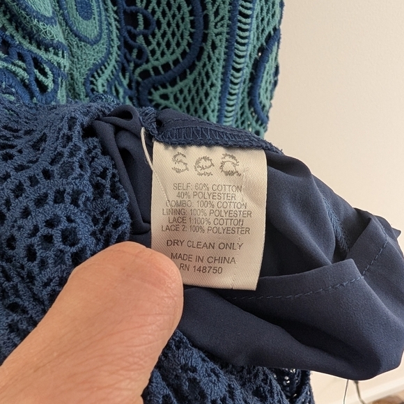 Sea New York Dress Womens 2 Blue Teal Lola Lace Sheath Flounce Hem Midi FLAW - Picture 6 of 7